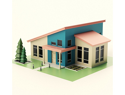 Modern House 3d 3d art 3dmodel building cartoon design environment exterior house illustration isometric lowpoly market maya modern modern house render shop store tree