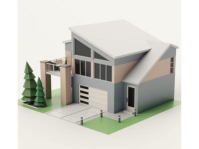 Modern House 3d 3d art 3dmodel building cartoon design environment exterior house illustration isometric lowpoly market maya modern modern house render shop store tree