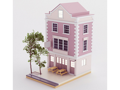 Cartoon Building bar illustration pub tree