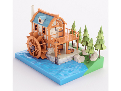 Stylized watermill