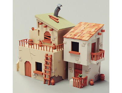 Lowpoly Mediterranean House mediterranean spanish stylized