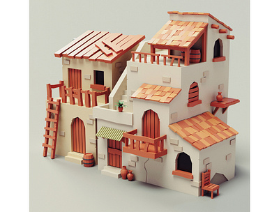 Lowpoly Mediterranean House mediterranean spanish stylized