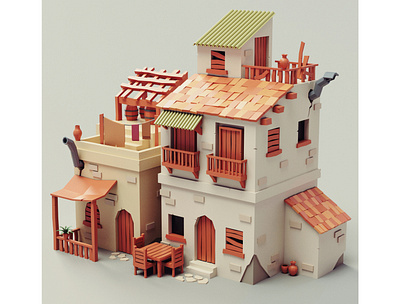 Lowpoly Mediterranean House mediterranean spanish stylized