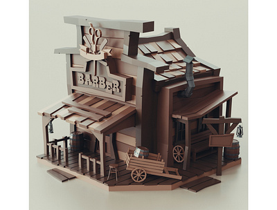 Lowpoly Wild West Hair Saloon barber saloon stylized