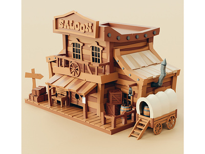 Lowpoly Wild West Saloon