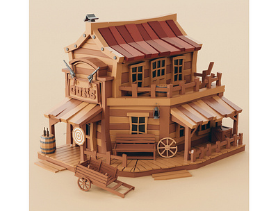 Lowpoly Wild West Gun Shop stylized western wild west