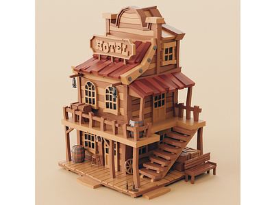 Lowpoly Wild West Hotel stylized western wild west