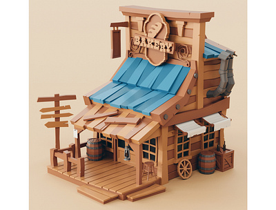 Lowpoly Wild West Bakery stylized western wild west