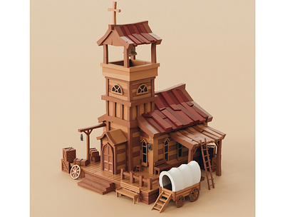 Lowpoly Wild West Church church stylized western