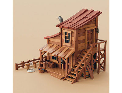 Lowpoly Wild West House stylized western wild west