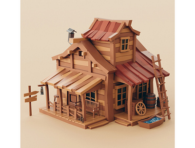 Lowpoly Wild West House stylized western wild west