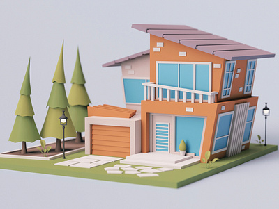 Cartoon Modern House modern house stylized