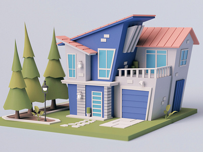 Cartoon Modern House modern modern house stylized