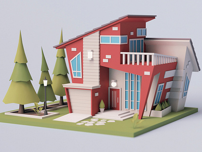 Cartoon Modern House modern modern house stylized