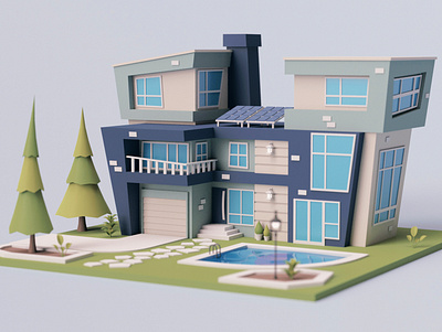 Cartoon Modern House modern modern house stylized