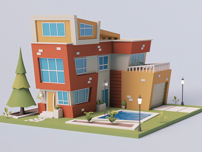 Cartoon Modern House modern modern house stylized