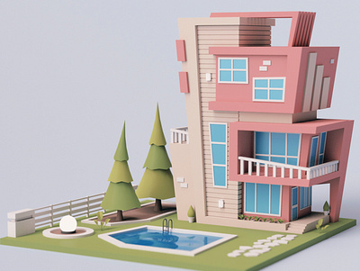 Cartoon Modern House modern modern house stylized