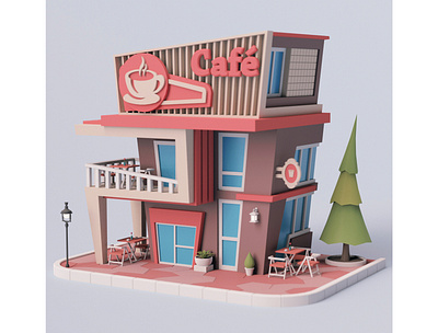 Cartoon Modern Café cafe coffee shop stylized