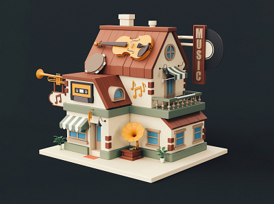 Cartoon Music Shop music shop stylized