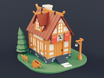 Cartoon Medieval House 01 cottage stylized