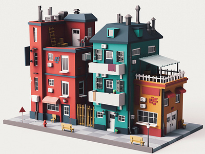 Street Buildings 02 stylized