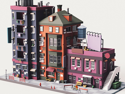 Street Buildings 05 apartment stylized