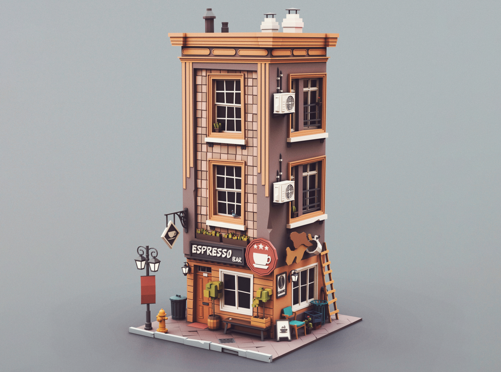 Low poly Espresso Bar 01 by Piccopoly on Dribbble