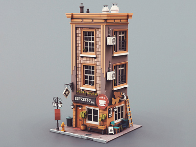 Low poly Espresso Bar 01