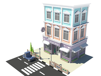 Magic Shop 3d 3d art 3d model 3dmodel 3dmodelling building car cartoon design environment exterior facade isometric lowpoly magic magic shop market maya shop store