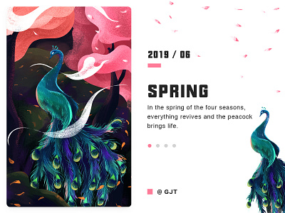 An illustration about spring. animals design green illustration pink seasons