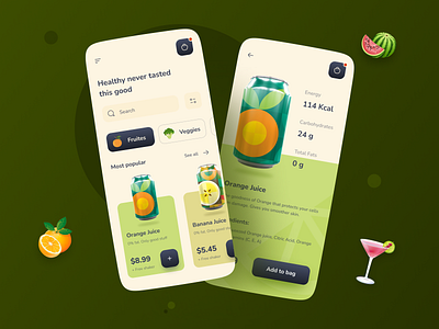 Juice Product App - UI Design app app design design juice product app minimal ui ux