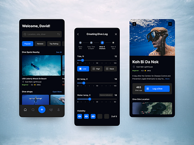 Zentacle App - Social Logbook For Scuba Divers (UI Concept) app design diving diving log flat minimal nature social social app ui ui ux ux