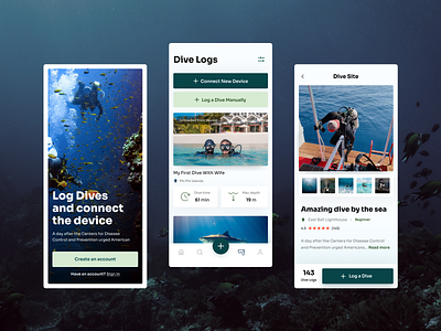 Zentacle App - Social Logbook For Scuba Divers (UI Concept) app design diving diving log flat minimal nature social app ui ui ux ux