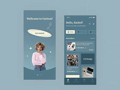 Curious - Courses Mobile App (UI Concept) app courses design flat illustration learn minimal share social study ui ui ux ux