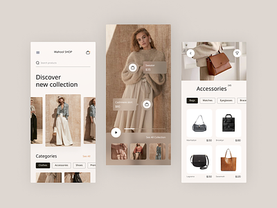 Wahool Shop - E-Commerce Mobile App (UI Concept) app clothing conecpt design eccomerce flat minimal redesign shop ui ui ux ux womens