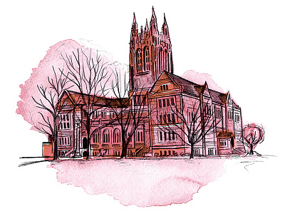 Boston College illustration pencil watercolor