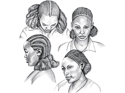 African Hairstyles editorial illustration pencil portrait