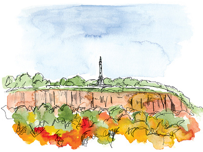 East Rock Park connecticut illustration new haven pencil watercolor