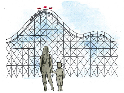 Rollercoaster editorial illustration pencil watercolor