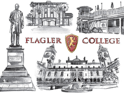 Flagler College campus college flagler illustration pencil watercolor