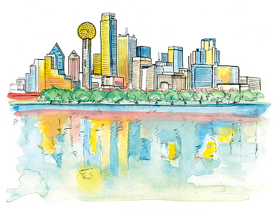 Dallas, TX dallas illustration skyline texas watercolor