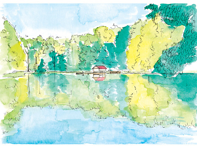 Dock on the Lake illustration lake watercolor