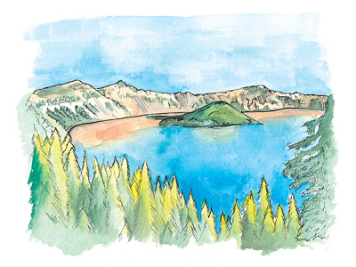 7 Wonders of Oregon: Crater Lake 7 wonders of oregon crater lake national park oregon watercolor