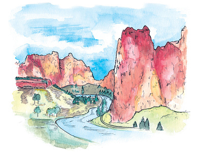 7 Wonders of Oregon: Smith Rock 7 wonders of oregon illustration landscape pnw rock climbing smith rock watercolor