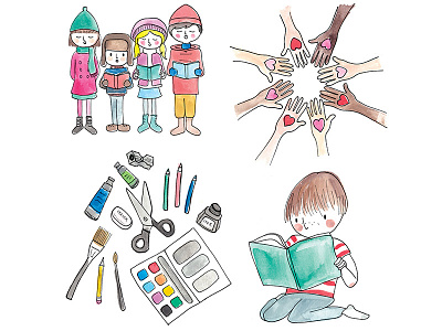 Imago Dei illustrations arts and crafts caroling children curriculum illustration ink kids love reading singing watercolor