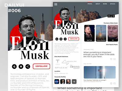 DailyUI 006 - User Profil dailyui elonmusk profile social network socialmedia ui user profile web webdesign