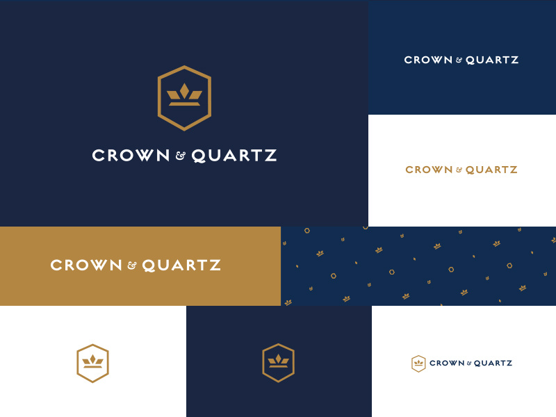 Crown & Quartz - Branding Concepts gold blue pattern quartz crown logo identity branding