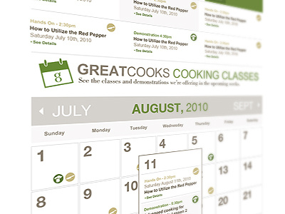 Upcoming Web Project bookings calendar cooking minimal website