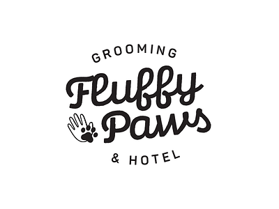 Fluffy Paws 👋🐾 Grooming & Hotel badge branding cat cute design dog fluffy grooming horeca hotel identity logo muzli paw pets salon vector