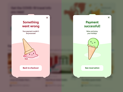 Success and Failure lightboxes checkout dailyui dailyui011 failure figma green happiness holidays icecream lightbox red redesign sadness success suitcase travel ui ux vacation vector